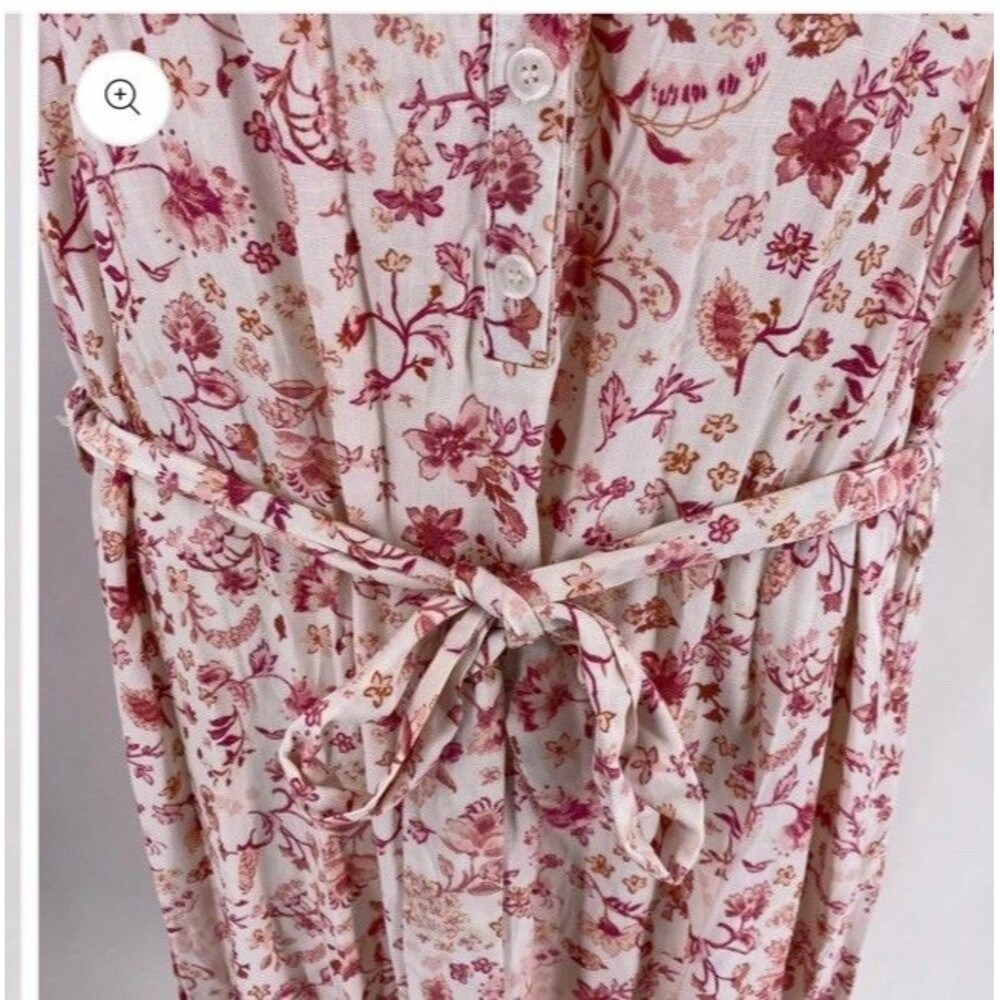 LUCKY BRAND DRESS SIZE L BOHO FLORAL COTTAGE BUTTON UP BELTED RAGLAN SLEEVE NWOT - Picture 9 of 12